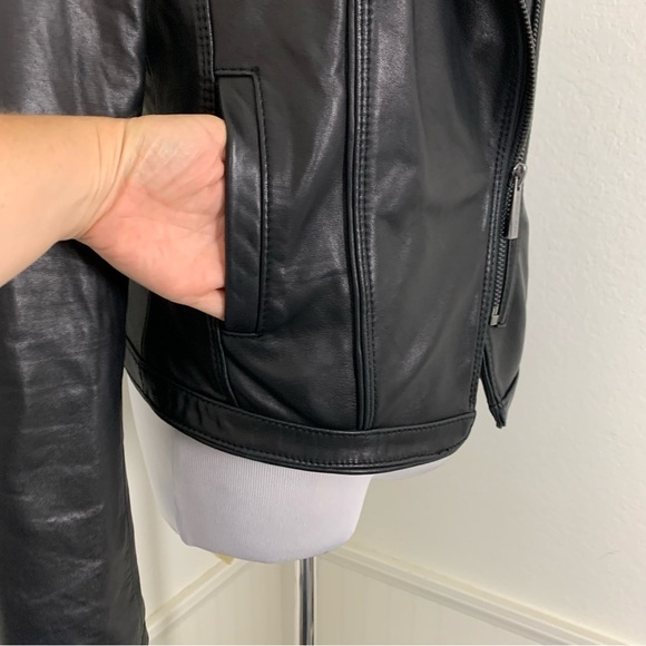 Michael Kors Genuine Leather Asymmetrical Zip Moto Jacket  Womens S Butter Black - Picture 4 of 17